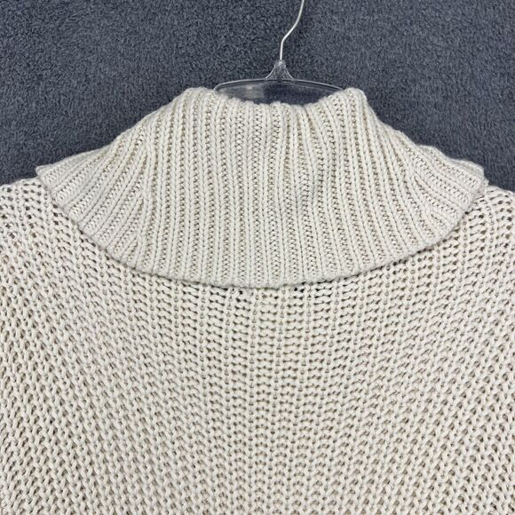 Aerie Sweater Cardigan Womens Medium Cream Zip Front Cowl Neck Cropped Knit - Picture 13 of 16